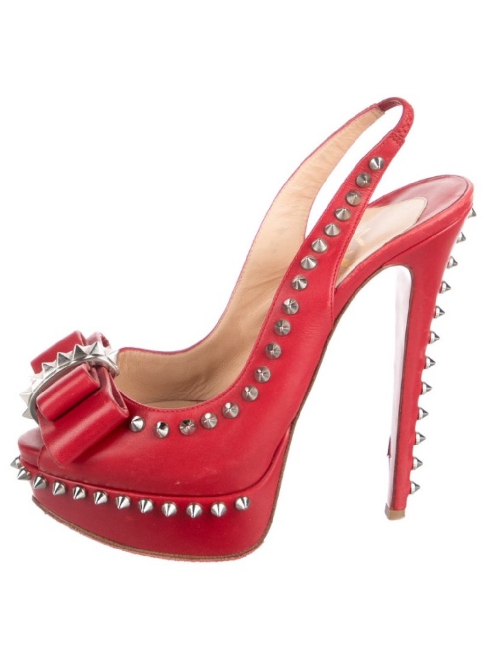 Christian Louboutin Red Studded Slingback High Heel Pumps 37